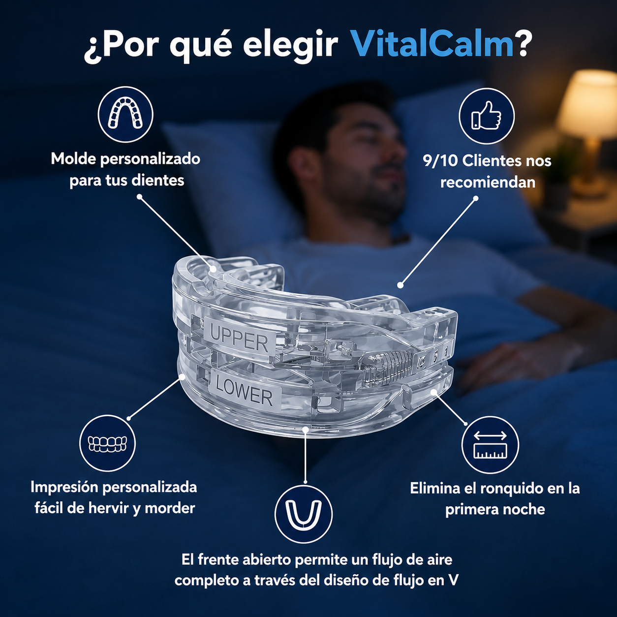 VitalCalm™- Bucal Antironquidos + 4 Dilatadores Nasales de ¡REGALO!