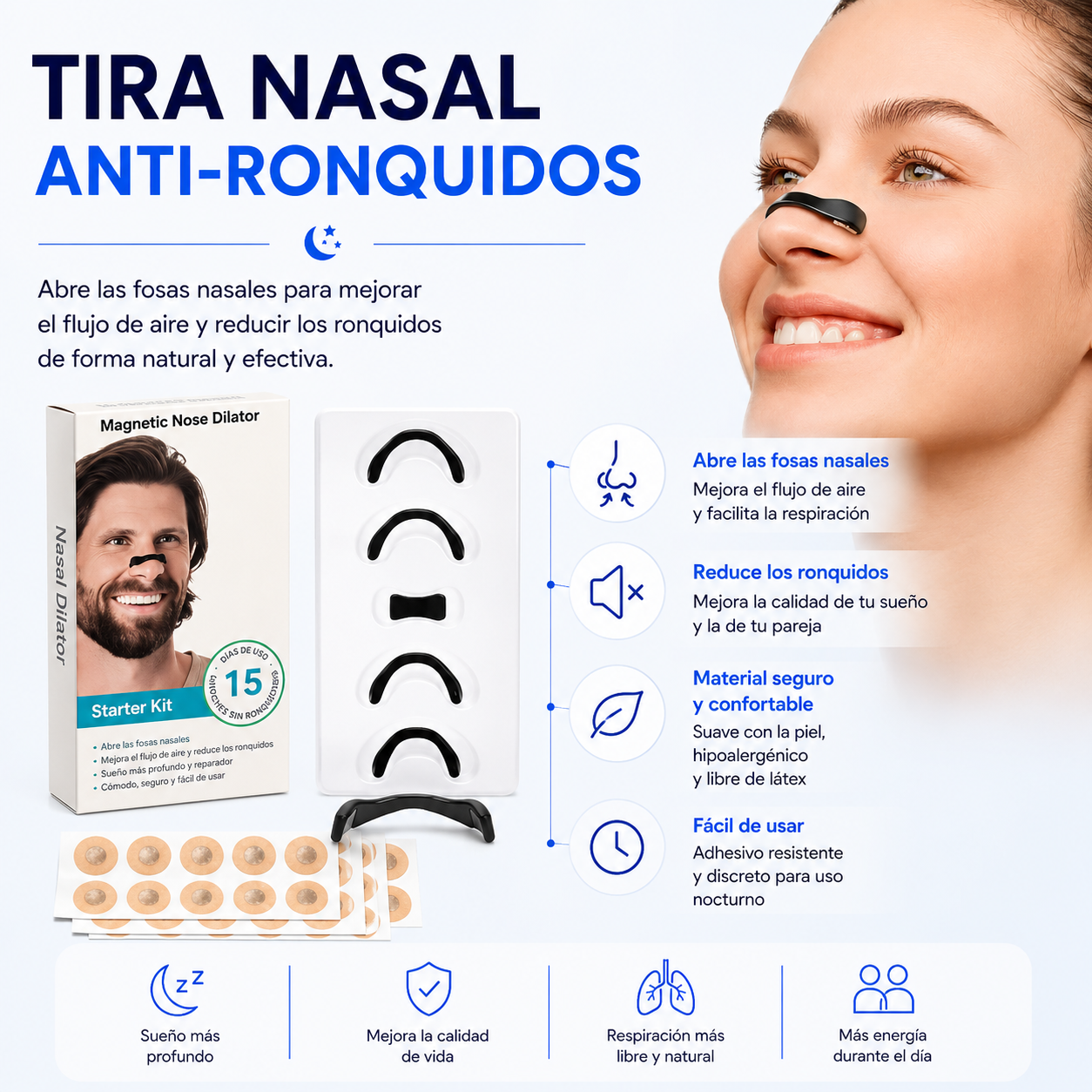 VitalCalm™- Bucal Antironquidos + 4 Dilatadores Nasales de ¡REGALO!
